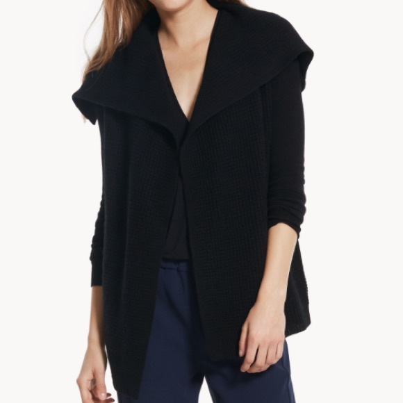 Theory Black Winxie D Open Cardigan - Waffle Knit