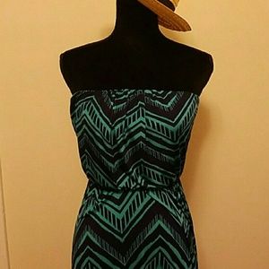 Pattern teal summer dress full length