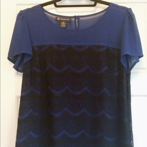 Royal blue and black lace blouse