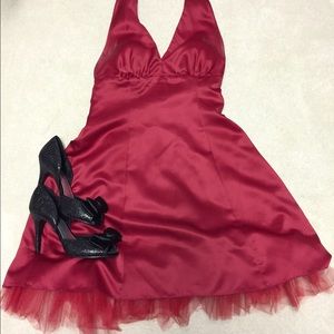 Red Halter Cocktail Dress with Tulle Skirt- Jr. 9