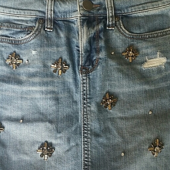 Loft Jeweled Denim Skirt with Sparkling Crystals - Picture 2 of 4