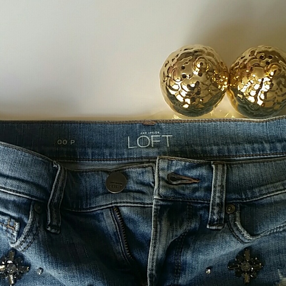 Loft Jeweled Denim Skirt with Sparkling Crystals - Picture 3 of 4