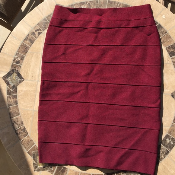 Burgundy pencil skirt.