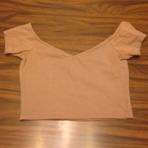 Taupe Off the Shoulder Crop Top