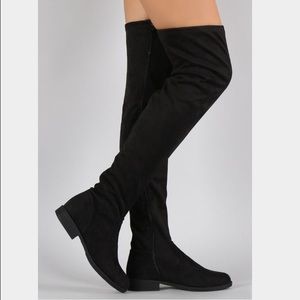 Faux suede thigh high black boots