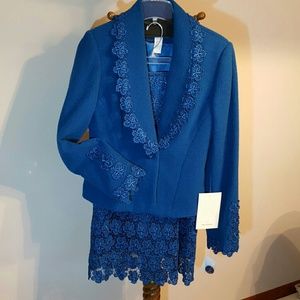 NWT peacock blue2cpc lacy skirt and boucle blazer