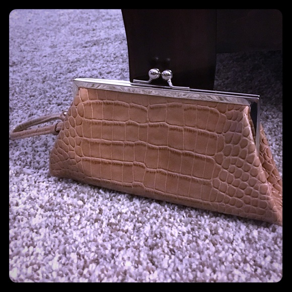 Vintage tan snake print clutch