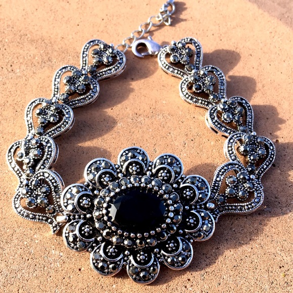 Turkish Vintage Antique Silver Rhinestone Bracelet - Picture 2 of 3