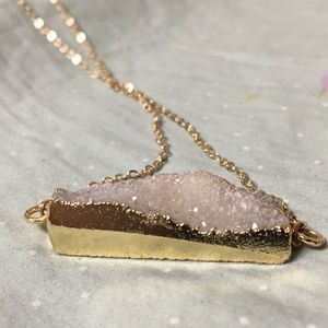Gold Crystal Druzy Quartz Necklace