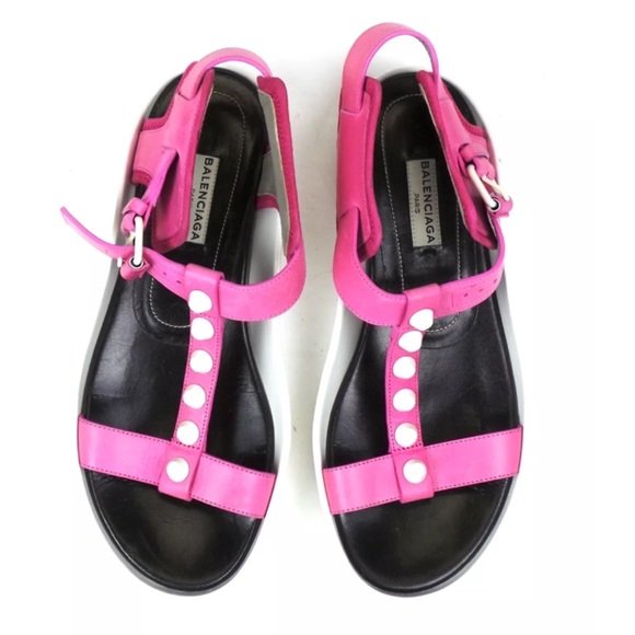 BALENCIAGA Stud-Embellished T-Strap Sandal 37 7 US - Picture 3 of 4