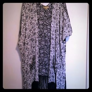 NWOT Democracy extra long kimono with fringe sz s