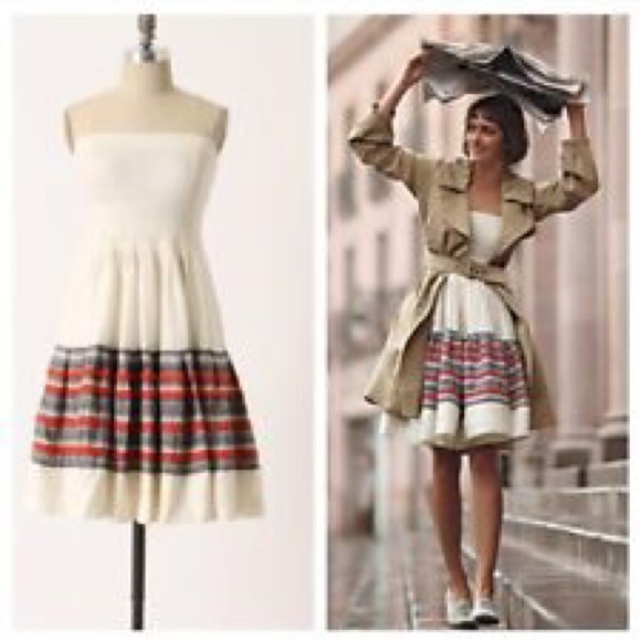 Anthropologie white linen strapless dress