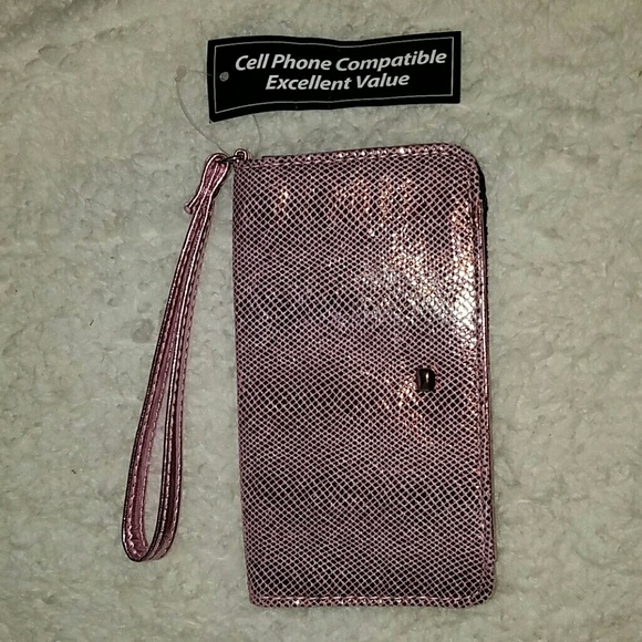 Shiny Pink Snake Print Wristlet/Wallet