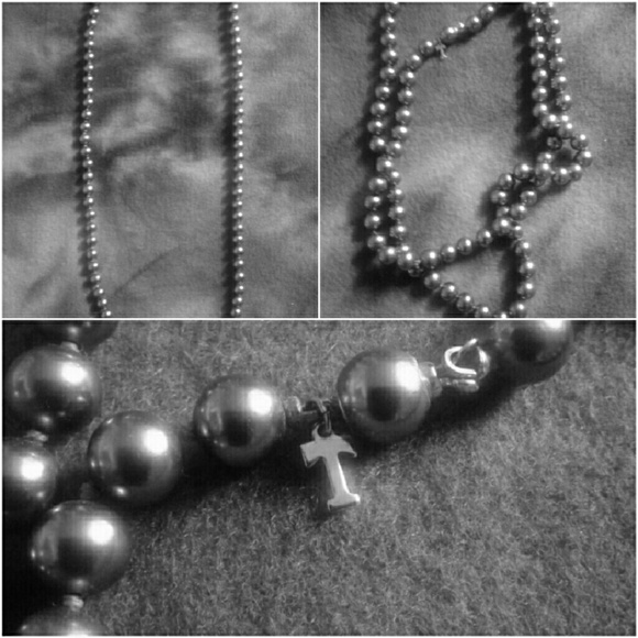 Long dark grey faux pearls