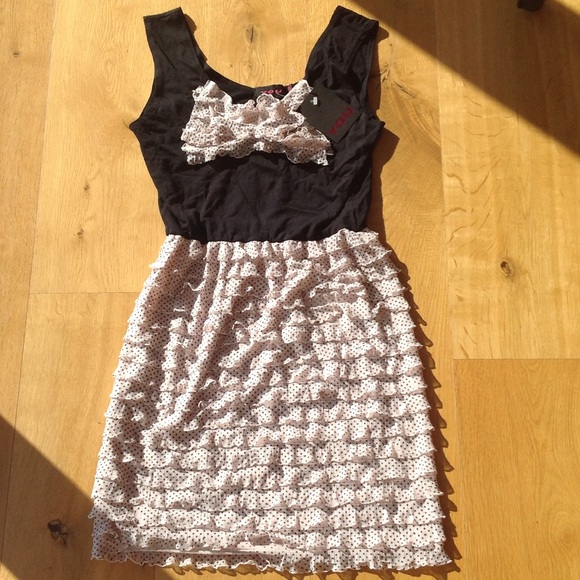 Black and white polkadot ruffle dress