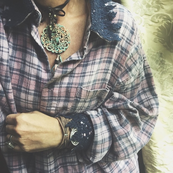 Alteted Tops - Flannel & Cotton Lace Button Down