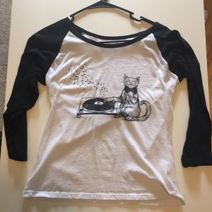 Cat playing record t-shirt