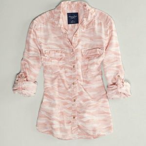 American Eagle Pink Camo Girlfriend Shirt
