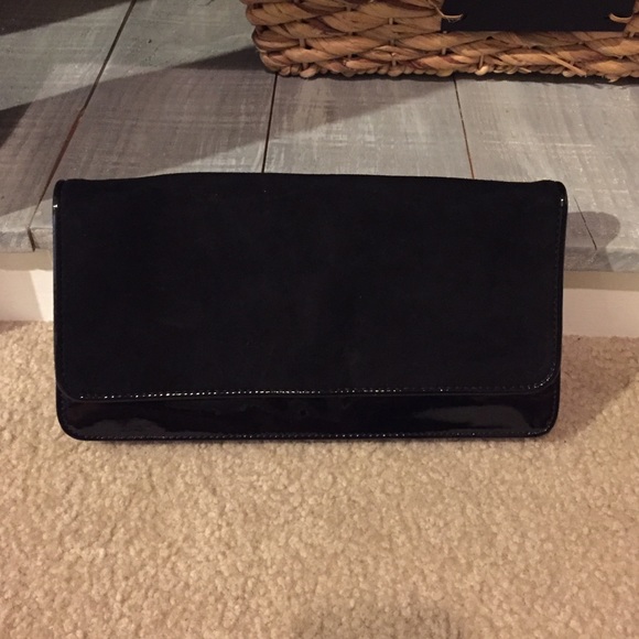 Suede and patent leather clutch