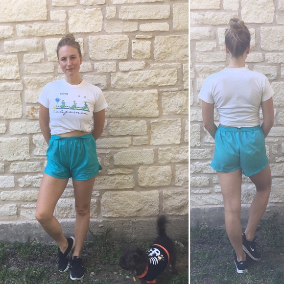 Turquoise high-waisted jogger shorts