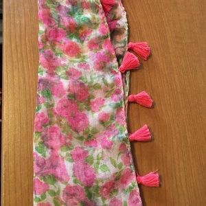 Pink rose floral Pom Pom scarf