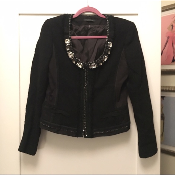 Elie Tahari Mixed Media Bejeweled Blazer