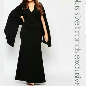 Club L Plus Cape Maxi Dress - Black