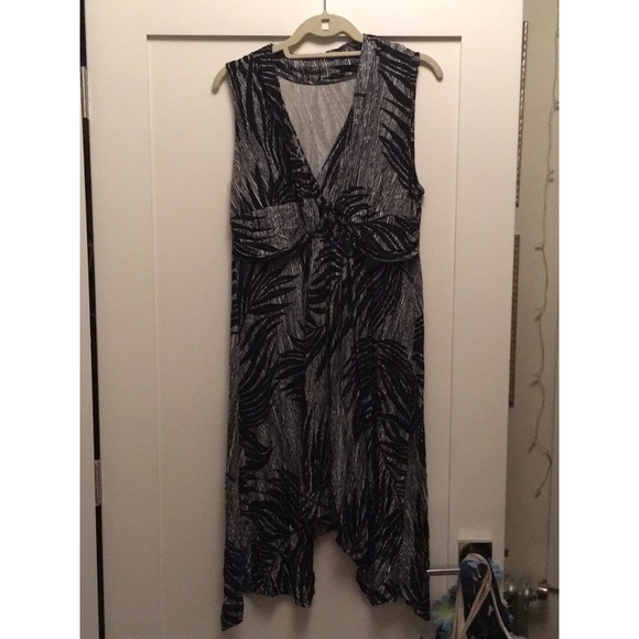 Jersey Palm Print Wrap Asymmetrical Hem Dress