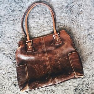Large Brown distressed Fossil leather laptop bag
