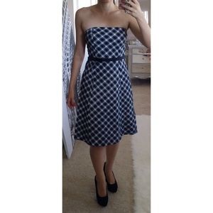 Pinup Houndstooth Plaid Bow Midi Flare Dress S/M