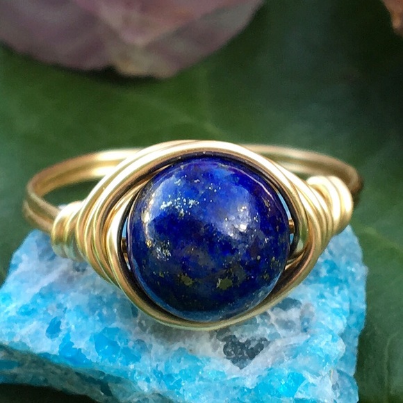 Gold Plated Lapis Lazuli stone ring made any size