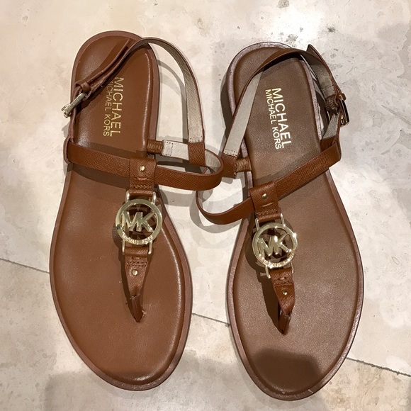 Michael Kors Cognac Leather Flat Thong Sandals 7