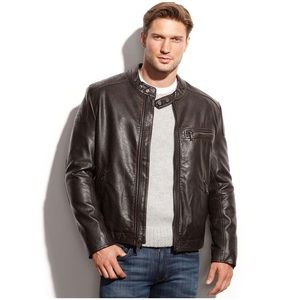 Distressed leather motor jacket men