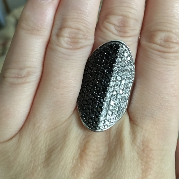Silver white and black diamond cocktail ring