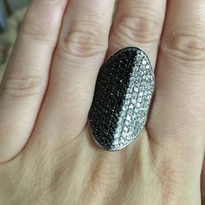 Silver white and black diamond cocktail ring