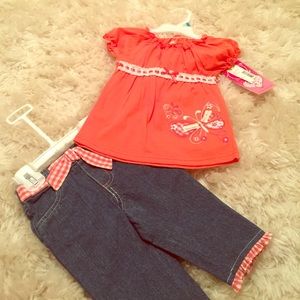 3 T butterfly and jeans outfit