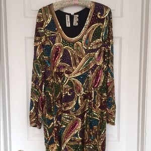 Neiman Marcus Sequin long sleeve Dress