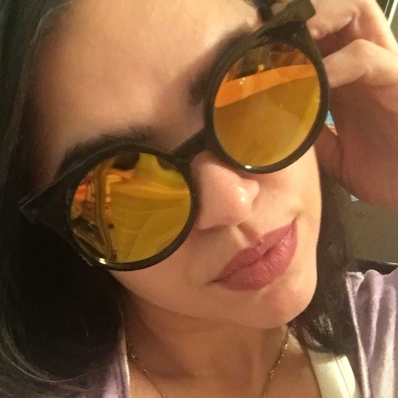 Accessories - Orange yellow mirror glossy black round sunglasses