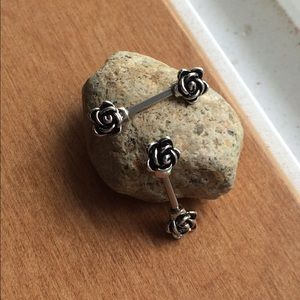 SALE! 14g Silver Antique Rose Nipple Rings Bars