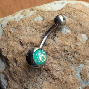 SALE! 14g Bright Green Fire Opal Belly Ring