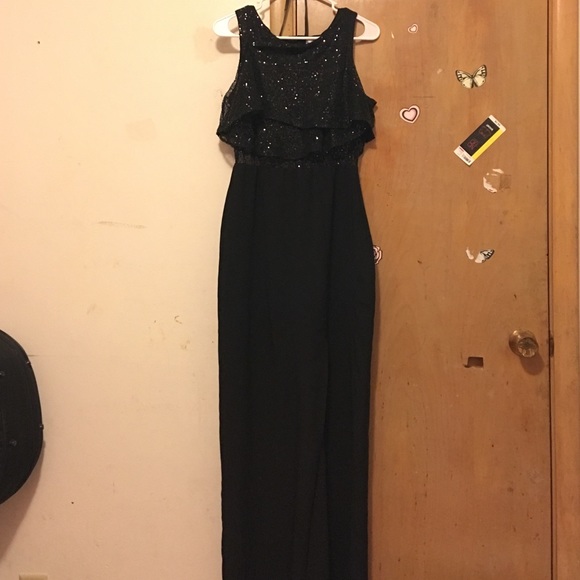 Black sequined slit dress