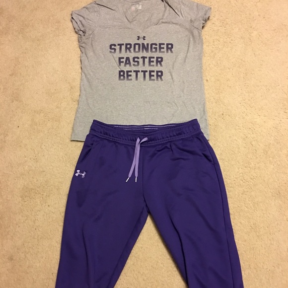 Under Armour shirt and Capri jogging pants