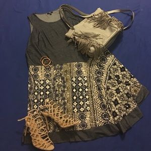 Asymmetrical hemmed faux denim dress