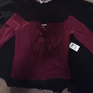 Cute red off shoulder lace up shirt 💃