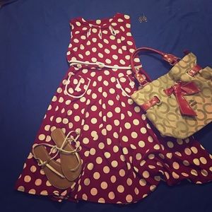 Red and white polka dot dress with pockets