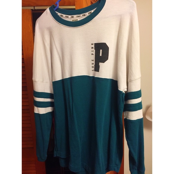 Teal/white Victoria's Secret sweatshirt crew