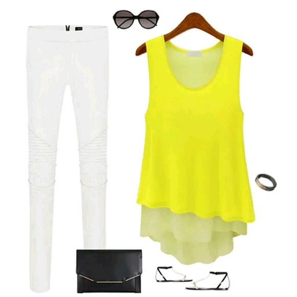 Two-Toned Yellow Chiffon Tank Top - Picture 2 of 3