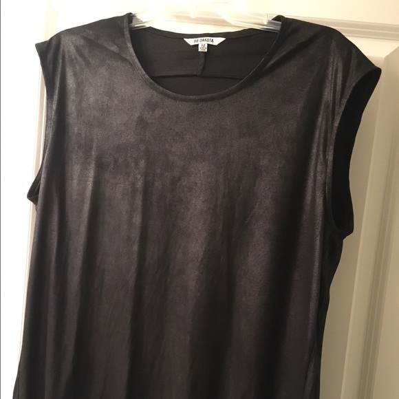 Flowing suede leather like black blouse