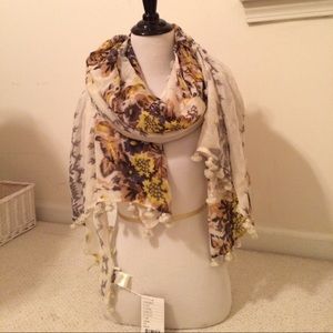 Anthropologie floral scarf with tassel details