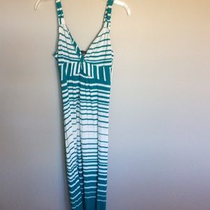 Green and white maxi dress
